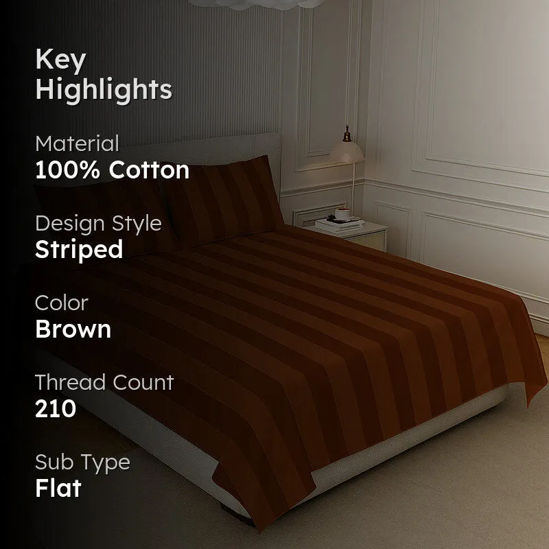 Elegance Striped Cotton Bedsheet (Brown) - 210 TC media 2
