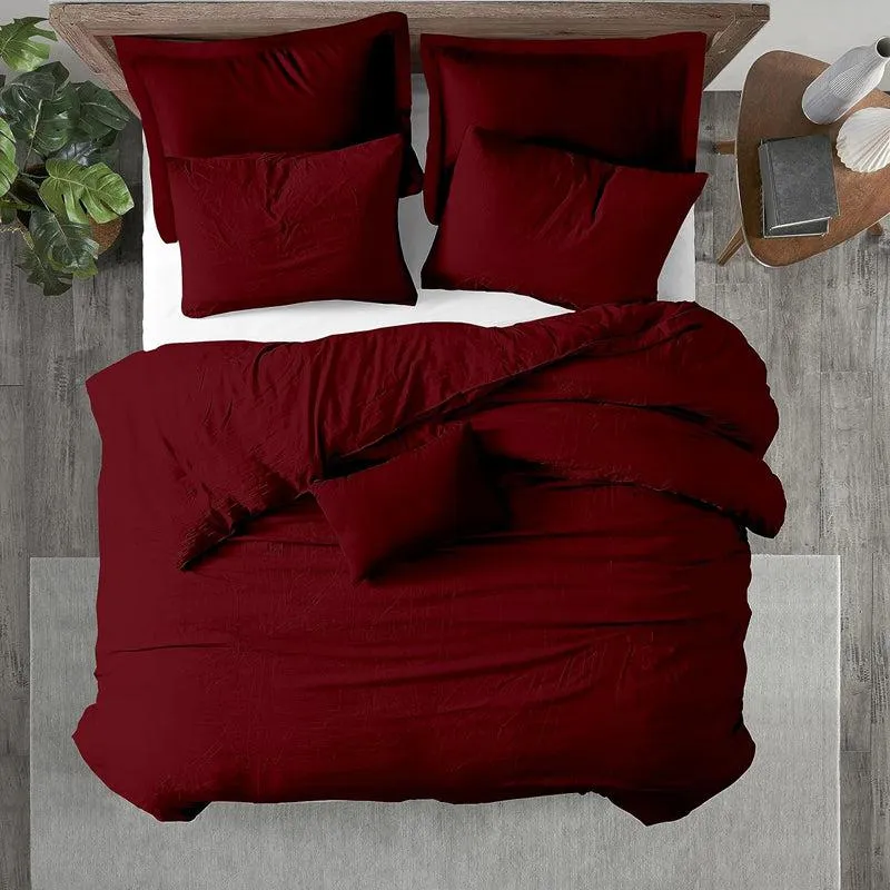 Amelia 100% Cotton Satin Weave Duvet Cover With Pillow Covers - Maroon media 1