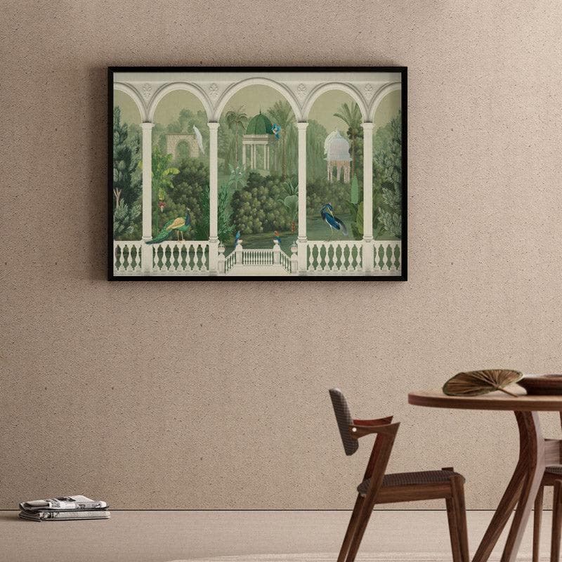 Mughal Mosaic Garden Wall Painting - Black Frame