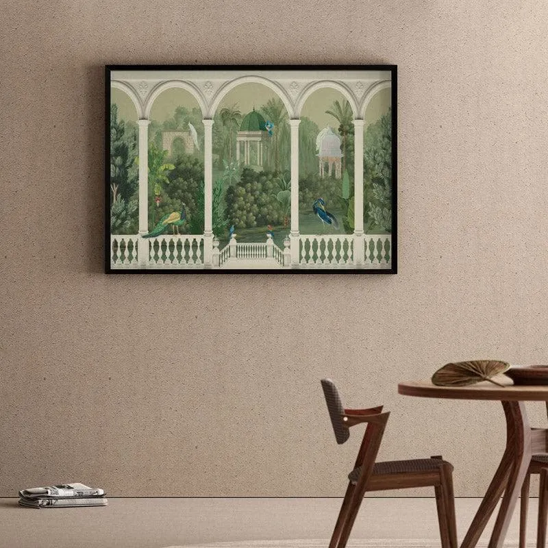 Mughal Mosaic Garden Wall Painting - Black Frame media 1