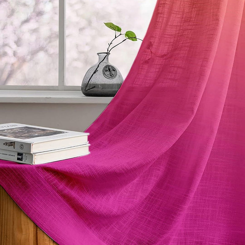 Ombria Linen Texture Sheer Curtain (Pink,Yellow) - Set Of Two media 5