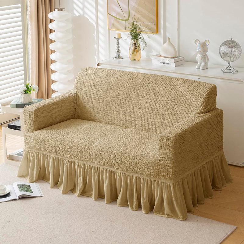 Refined Ruffles Solid Sofa Cover (Beige) - Two Seater media 3