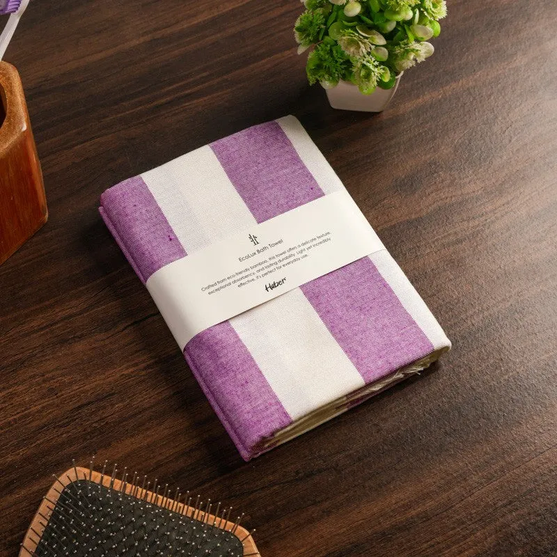 Swaddlix Striped White & Purple Bamboo Bath Towel media 3