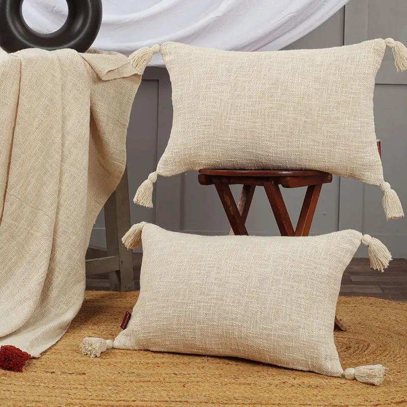 Claira Rectangle Solid Cushion Cover (Off White) - Set Of Two media 2