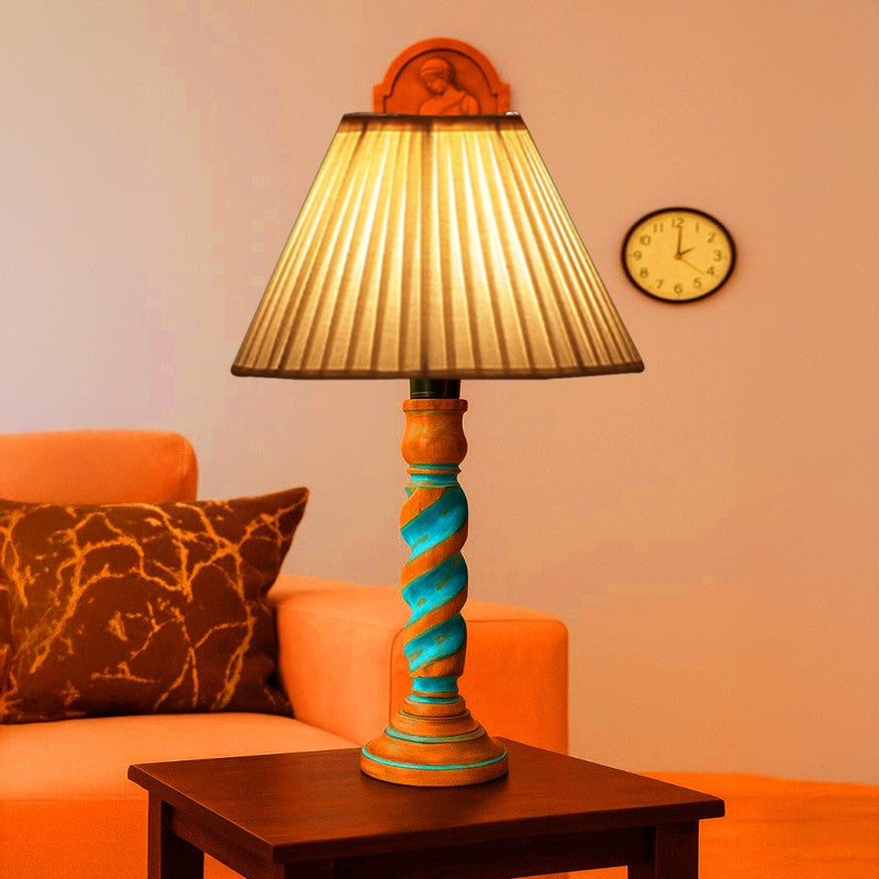 Elara Velor Wooden Table Lamp - OffWhite