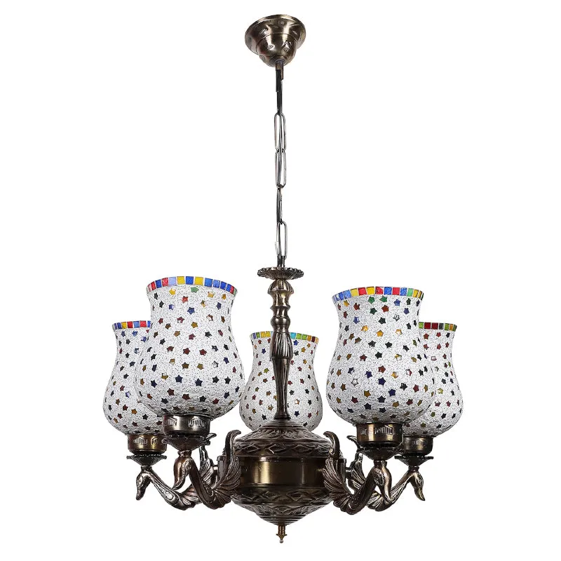 Ekta Mayoora Mosaic Golden Antique Ceiling Lamp media 5