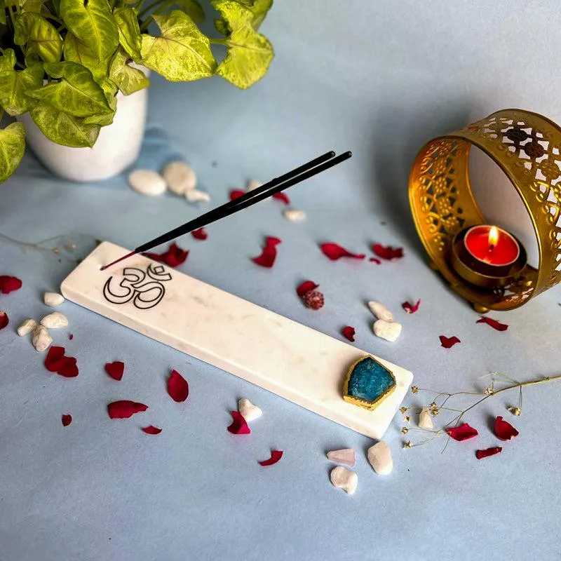 Om Marble Incense Holder With Agate Plating - Turquoise Blue media 1