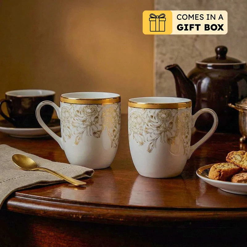Gilded Iris 24k Gold Brushed Porcelain Coffee Mug (300 mL Each/Gold) - Set Of Six media 1