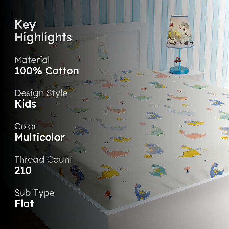 Jurassic Nights Kids Cotton Bedsheet - 210 TC media 2
