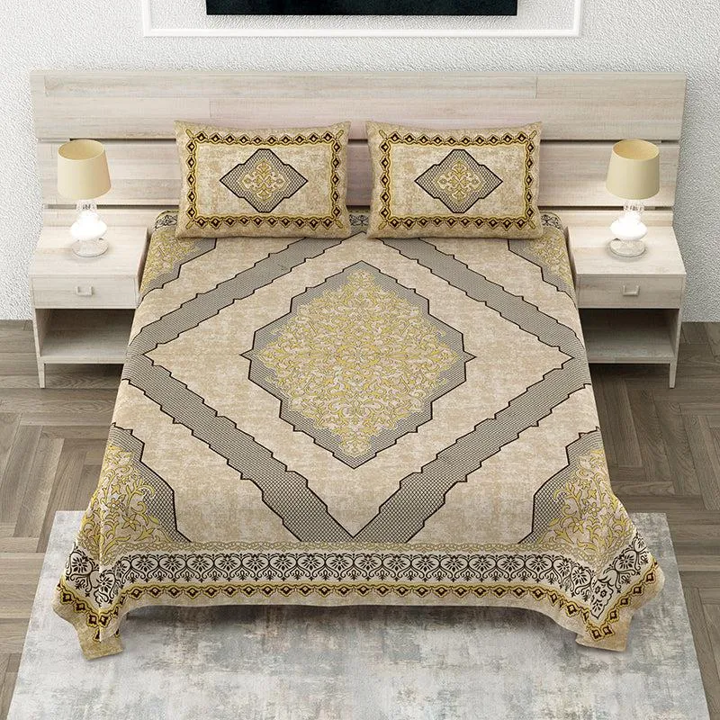 Mishti Dreams Geometric Cotton Bedsheet(Yellow) - 150 TC media 1