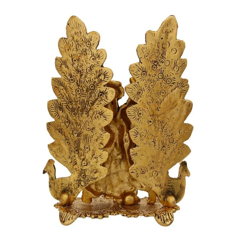 Radha Krishna Decorative Metal Diya - Gold media 4