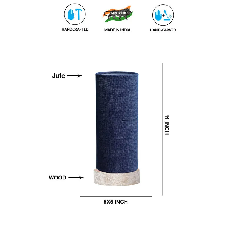 Ocra Tower Wooden Table Lamp With Jute Shade - Blue media 6