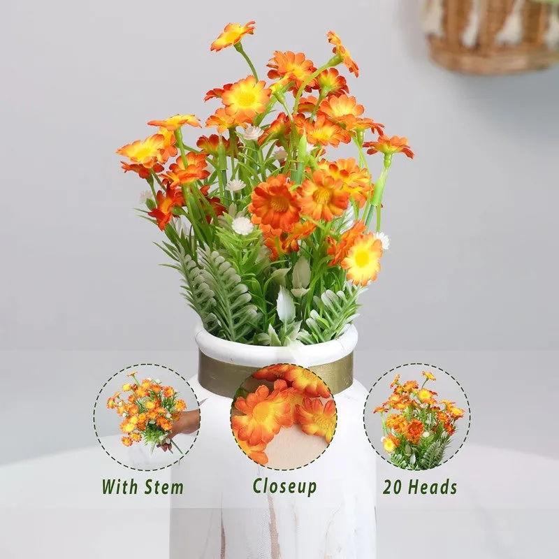Bit-Daisy Silk Artificial Flowers Stick - Orange & Yellow media 6