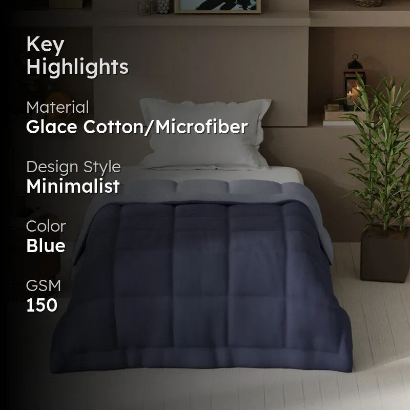 Vasta Solid Reversible Dual Color Glace Cotton/Microfiber Comforter (Blue)  - 150 GSM media 2