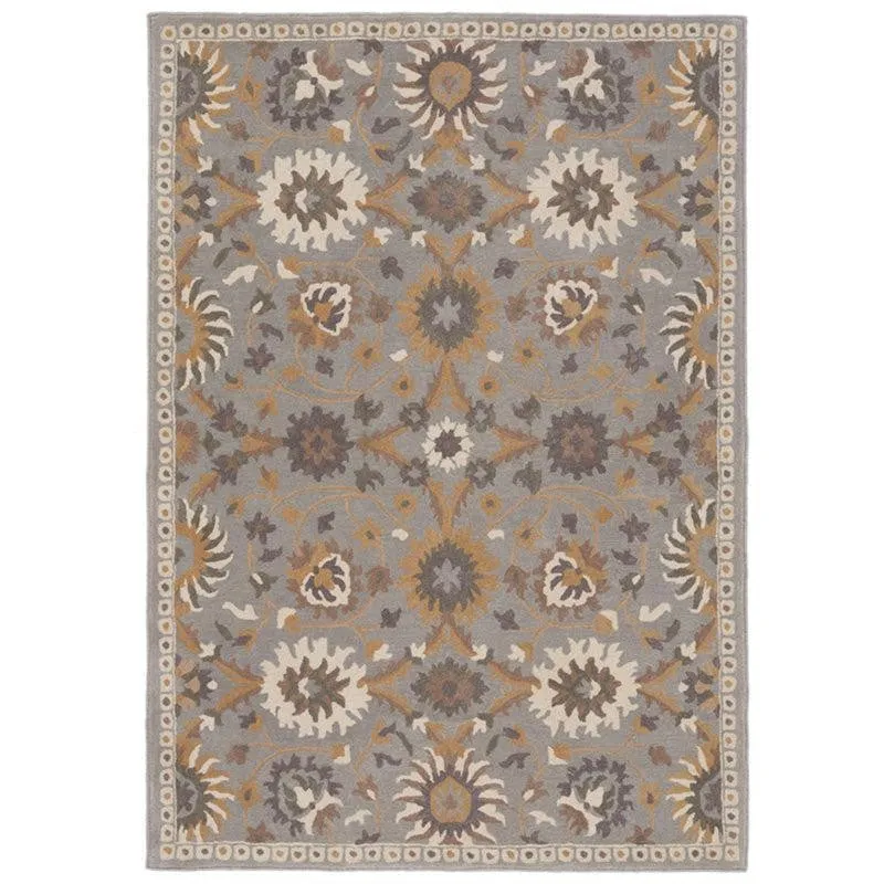 Awen Hand Tufted Ethnic Wool & Nylon Carpet - Light Grey media 1