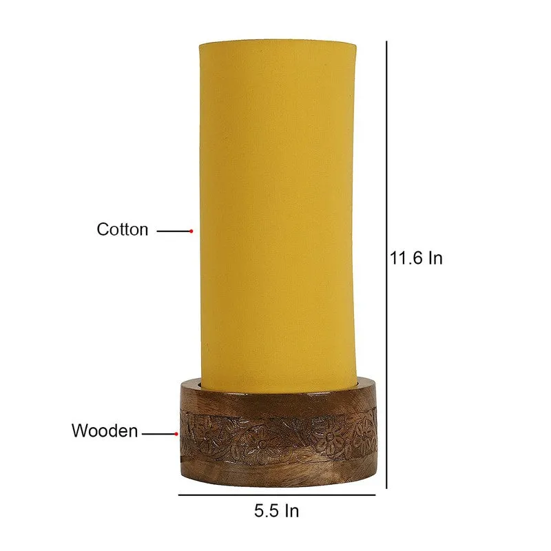 Divanae Cotton Table Lamp With Wooden Base - Yellow media 9