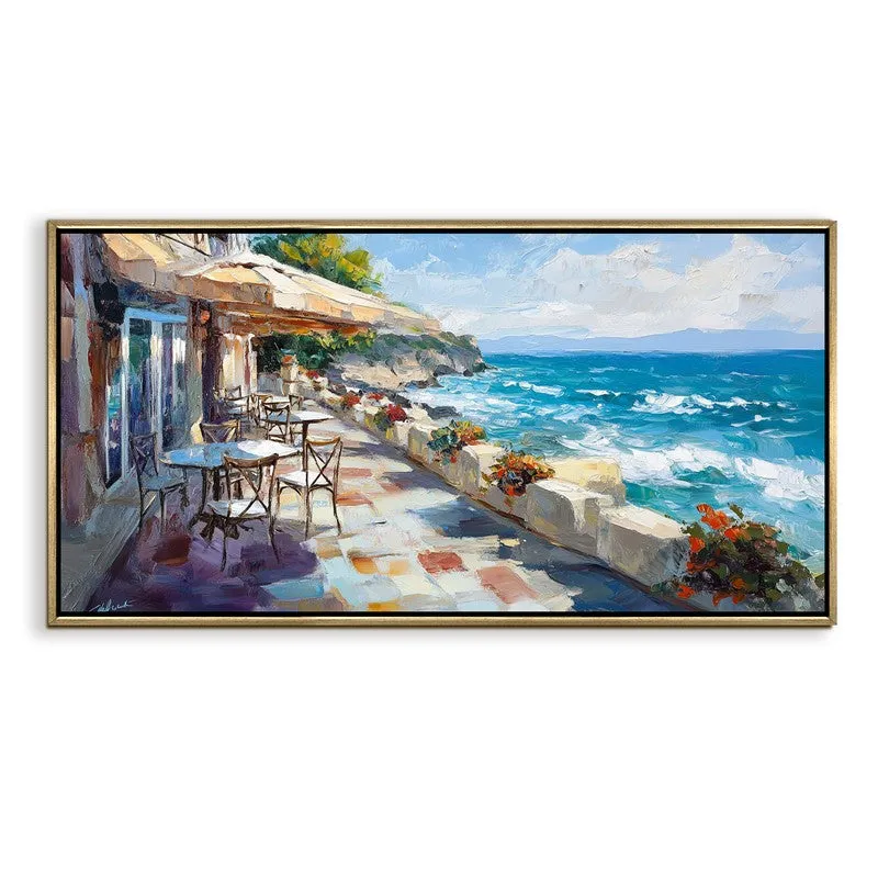 Sunlit Shore Canvas Wall Painting With Frame media 3