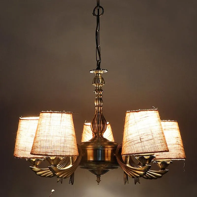 Vistara Conical Golden Antique Ceiling Lamp - Beige media 1