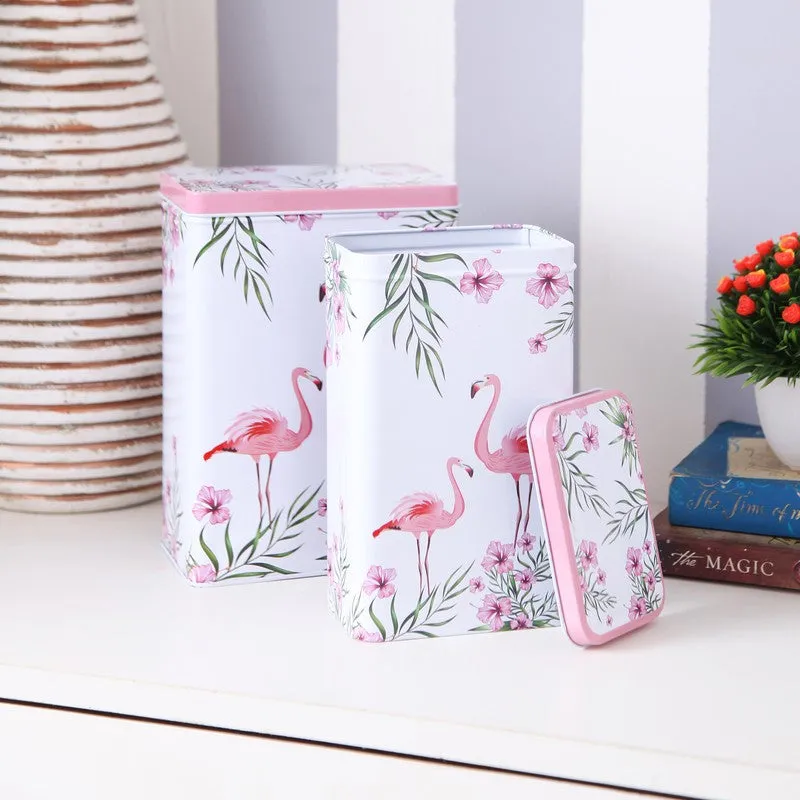 Two printed storage boxes with one lid removed, shown on a tabletop