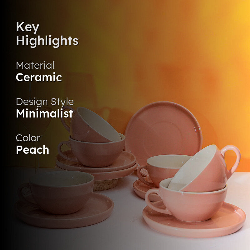Blush & Brew Cup & Saucer (Pink/320 mL) - Twelve Piece Set media 2
