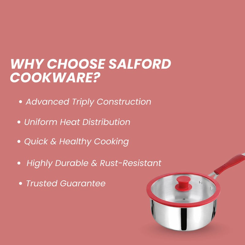 Salford Triply Saucepan with Lid (Red,Silver) - 1900 mL media 8