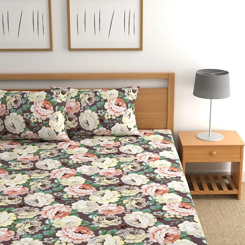Vintage Rose Jardin Floral Microfiber Microfiber Bedsheet - 150 GSM media 3