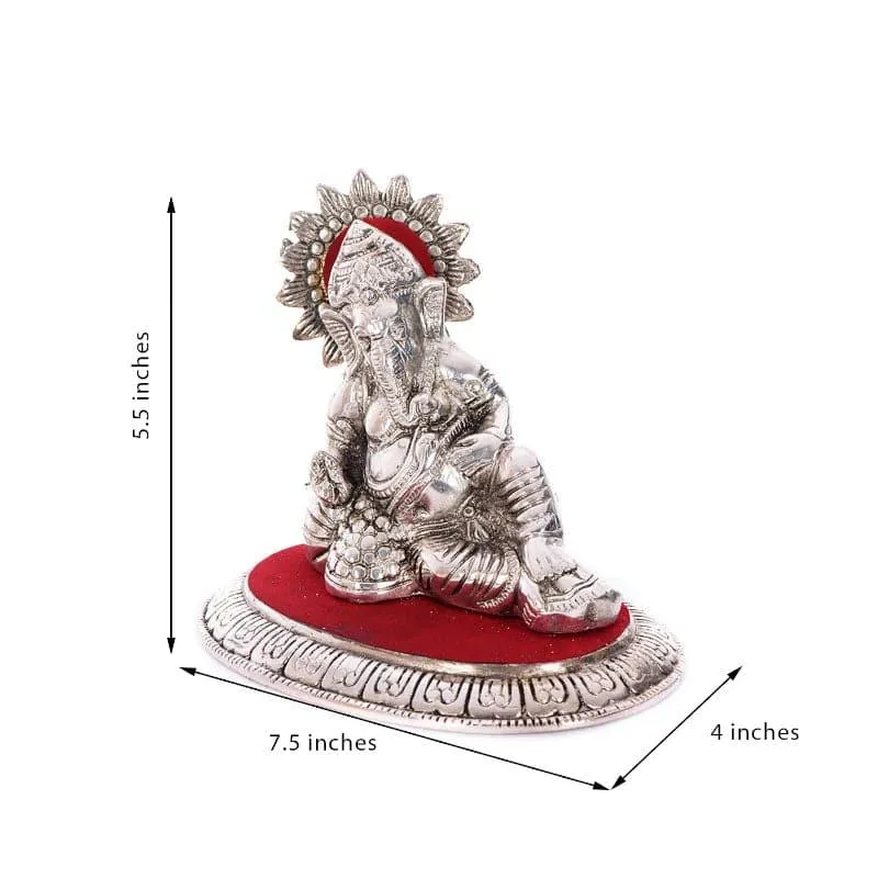 Lord Ganesha Metal Resting Idol - Silver & Red media 4