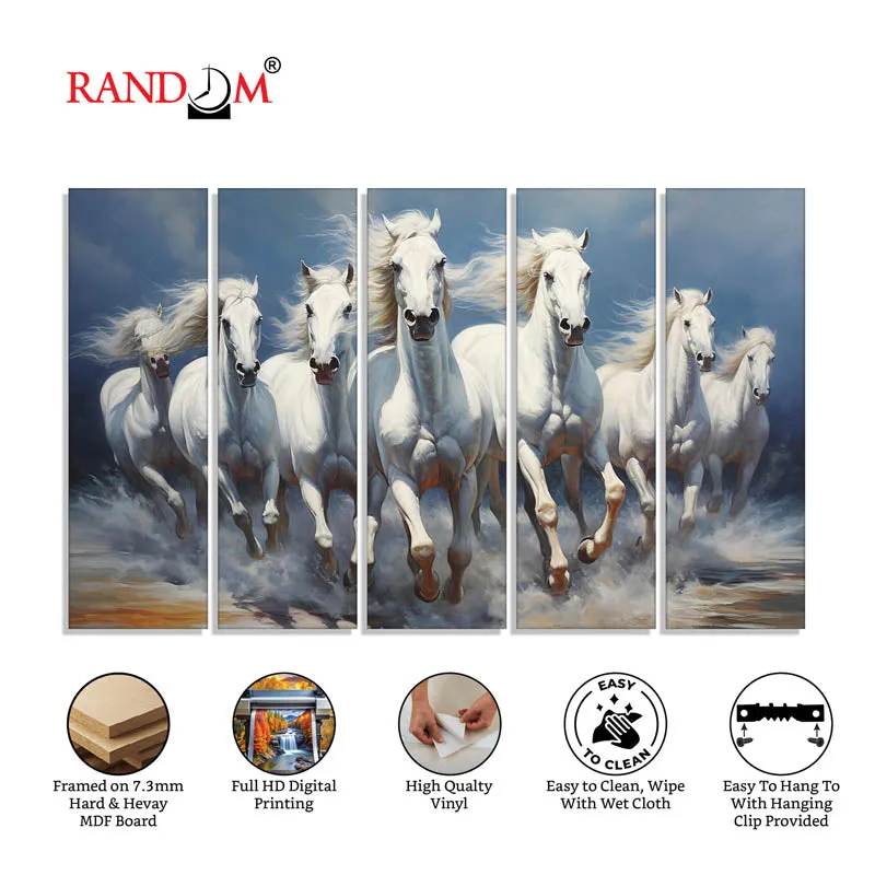 White Horse Stride Wall Painting - Set Of Five media 7