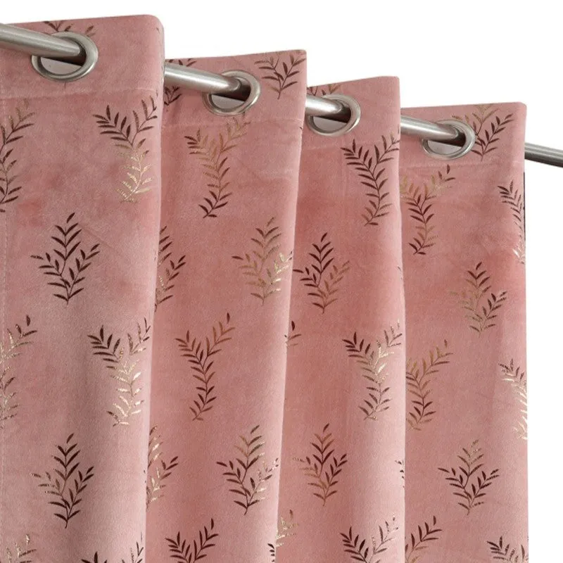 Gilded Touch Printed Velvet Curtain (Pink,Gold) - Set Of Two media 3