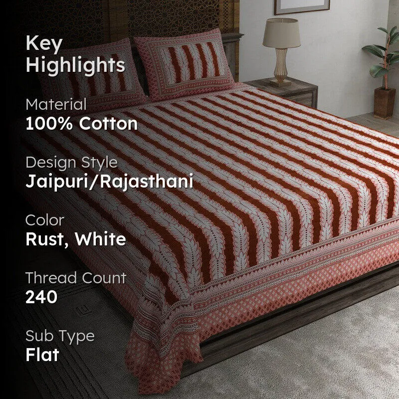 Designy Cotton Bedsheet (Rust,White) - 240 TC media 2