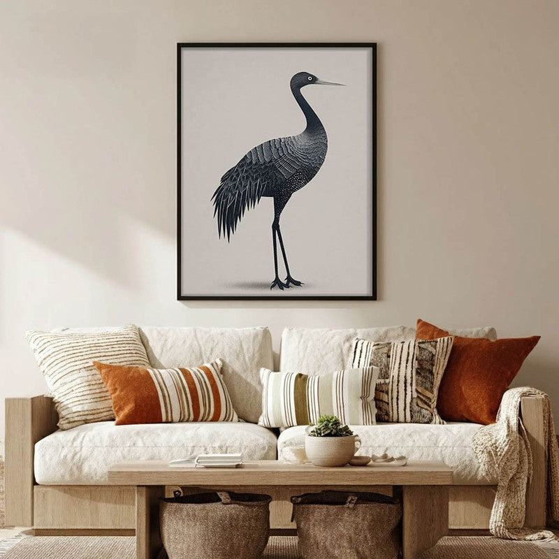 Graceful Crane Line Art Canvas Wall Painting With Black Frame