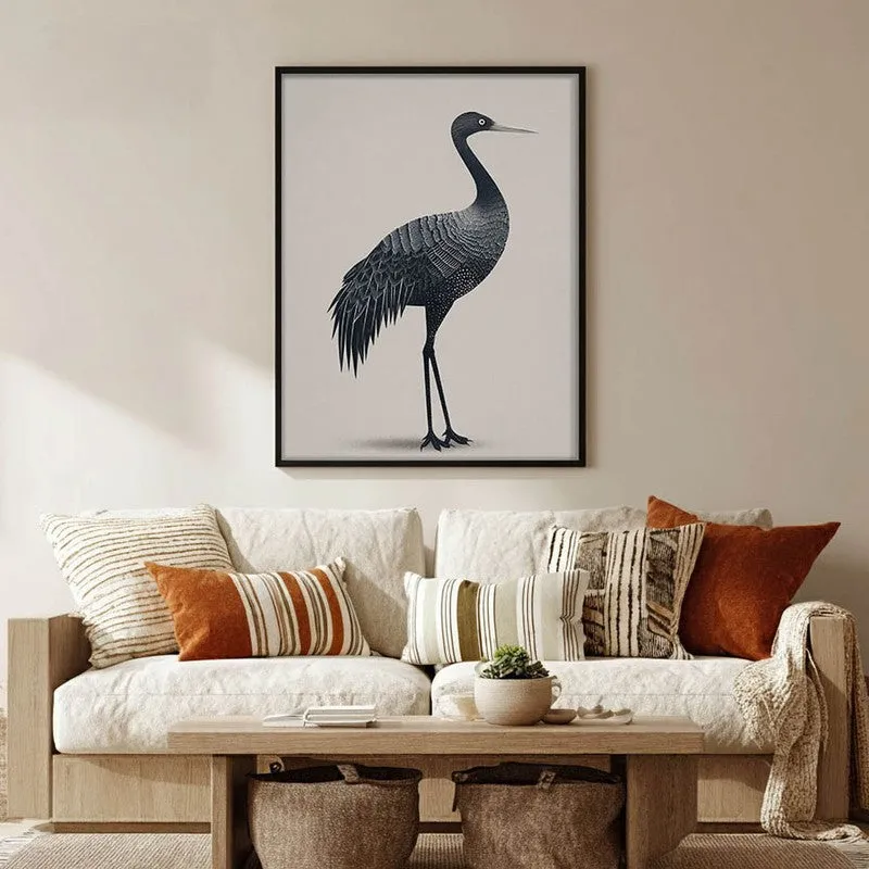 Graceful Crane Line Art Canvas Wall Painting With Black Frame media 1