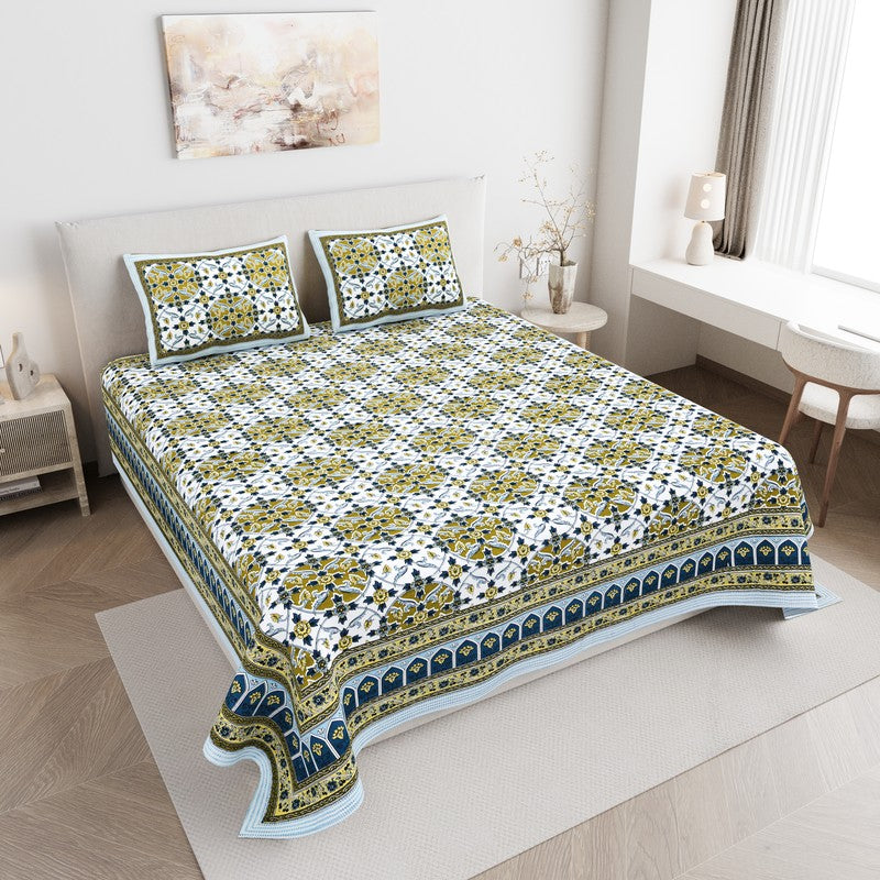 DesignNest Cotton Bedsheet (Green) - 144 TC