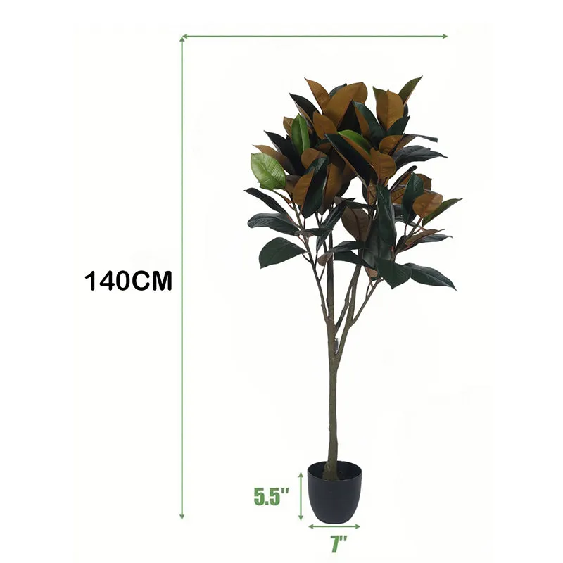 Folialis Artificial Red Rubber Plant With Black Plastic Pot - 5 Feet media 6