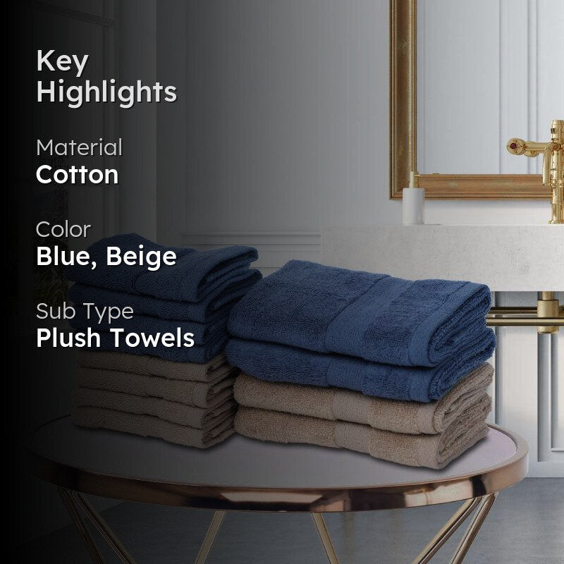Miorah Hand & Face Towel Combo (Blue & Beige) - Set Of Twelve media 2
