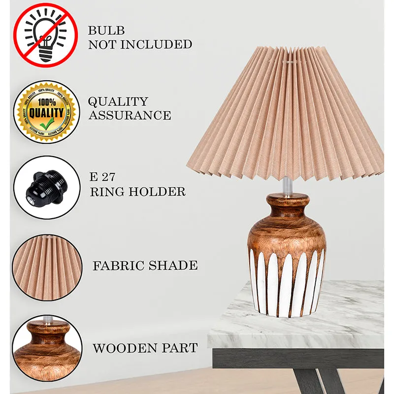 French Pleat Urn Wooden Table Lamp - Beige,Brown media 4