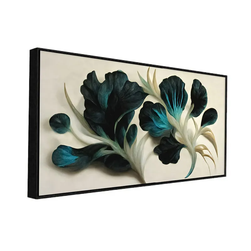 Ebony Indigo Blooms Floral Canvas Wall Painting With Frame - Black media 4