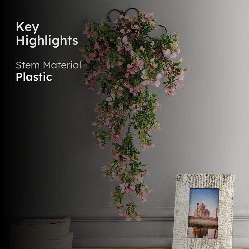 Faux Pink Flower Vine With Metal Wall Stand media 2