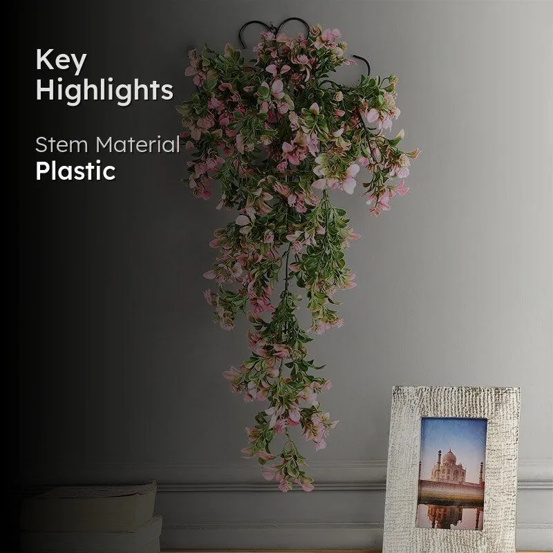 Faux Pink Flower Vine With Metal Wall Stand media 2