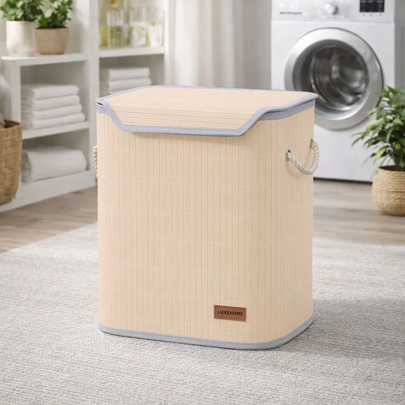 Strap Bamboo Laundry Basket - Cream media 6