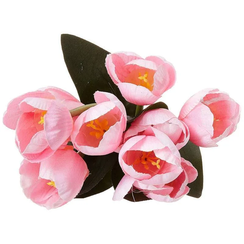 Faux Tulip Plastic & Silk Artificial Flower Bunch - Pink - 3