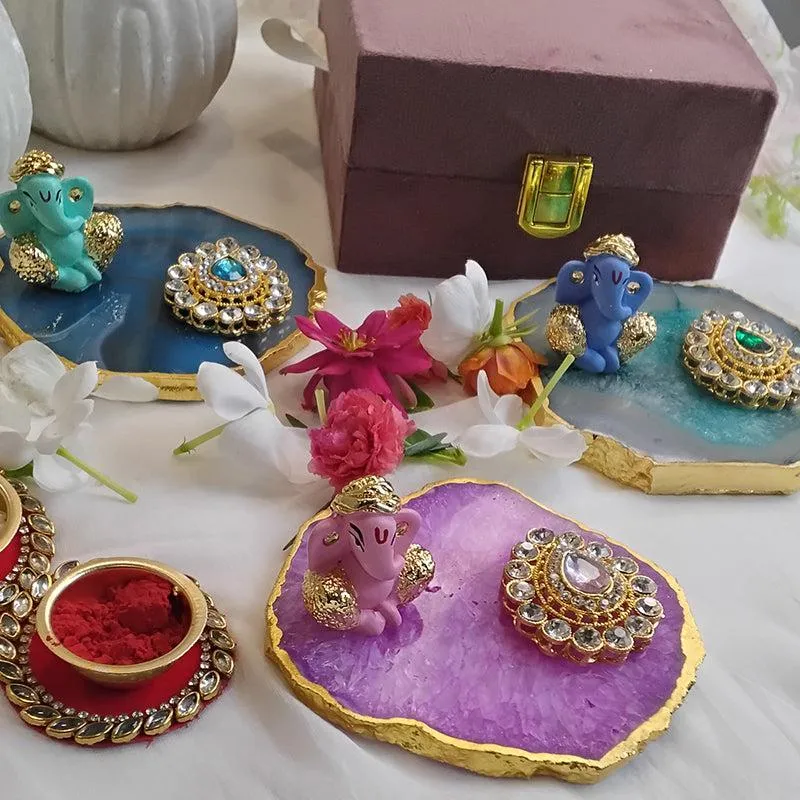 Ganpathi Festive Agate Showpiece - Green media 1