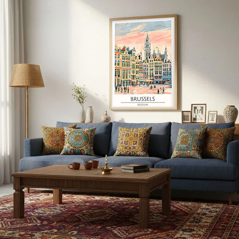 Vintage Brussels Framed Canvas Archival Canvas Wall Painting - Natural Brown Frame media 4