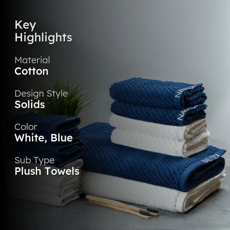 Nautica Riviera Soft Cotton Towel Set (White & Dark Blue) - Fourteen Piece Set media 2