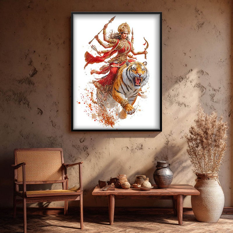Maa Durga With Tiger Archival Paper Wall Art