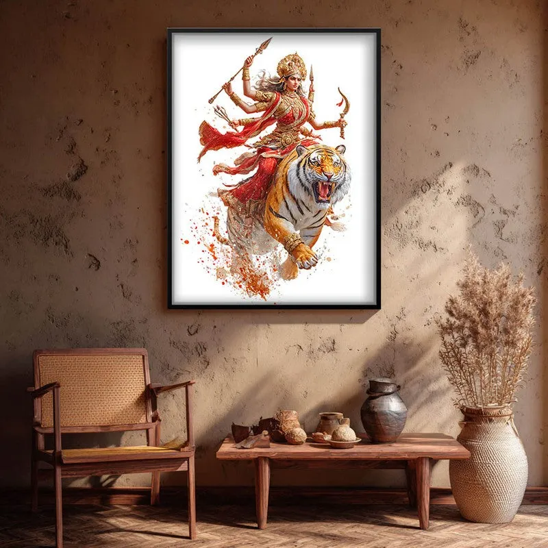 Maa Durga With Tiger Archival Paper Wall Art media 1