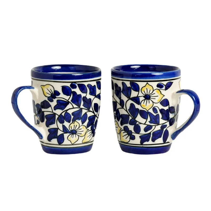 Floral Ceramic Coffee Mug (300 mL Each,Blue) - Set Of Two media 3