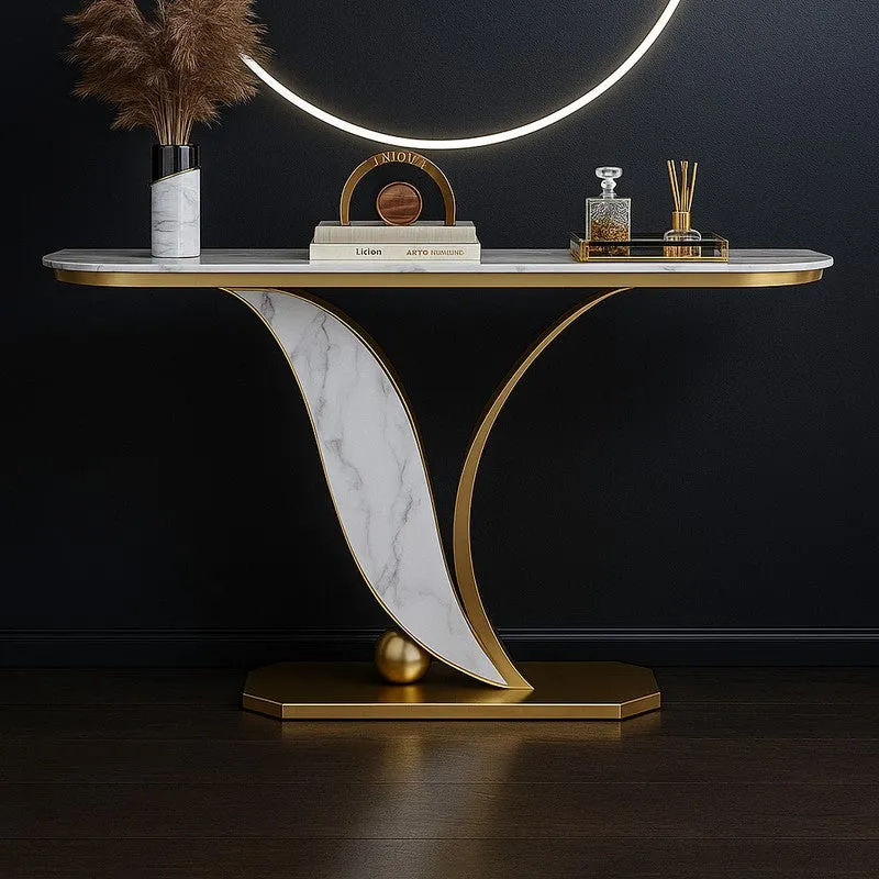 Sleek Curved Metal Console Table with Marble Top - Medium media 6