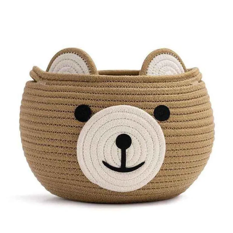 Happy Bear Multipurpose Cotton Storage Basket- Beige media 5