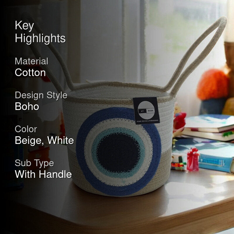 Evil Eye Cotton Storage Basket With Handle media 2